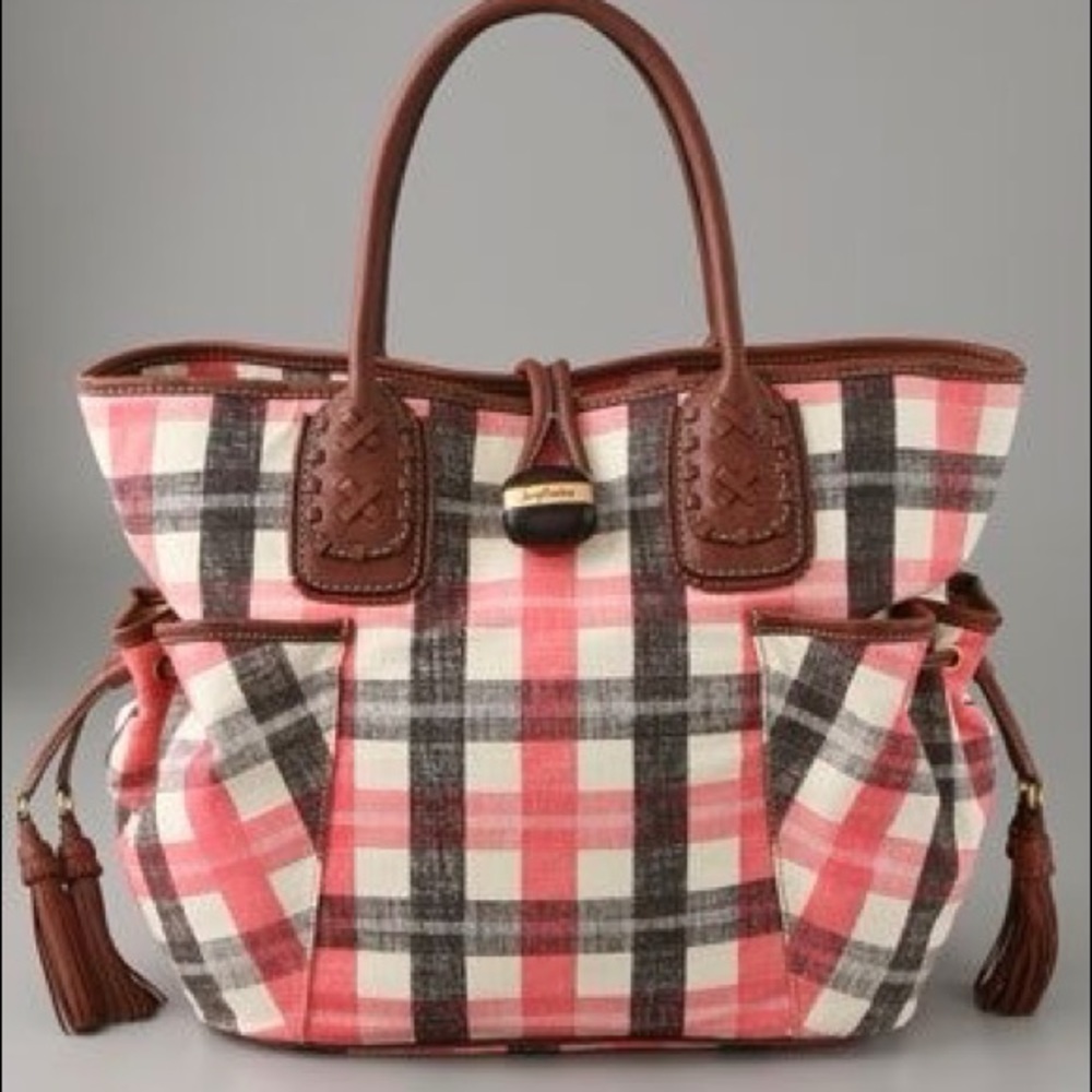 *SOLD*Juicy Coutour Ocean Plaid Tote Leather Handl
